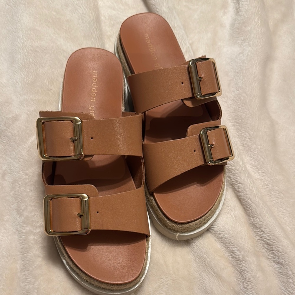Madden Girl Brown Sandals with Gold Accents